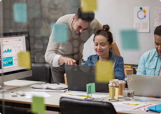 Business professional presenting growth strategy on whiteboard