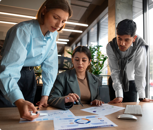 Business professional presenting growth strategy on whiteboard