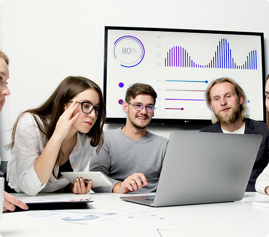 Business professional presenting to team in meeting room
